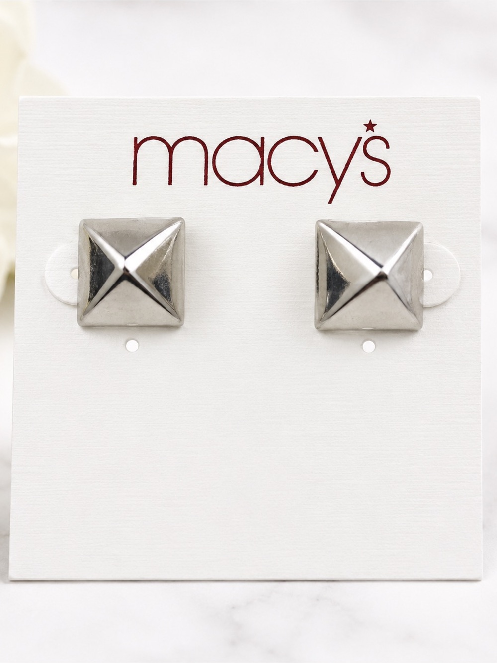 Macy's Silver Tone Pyramid‎ Style Earrings